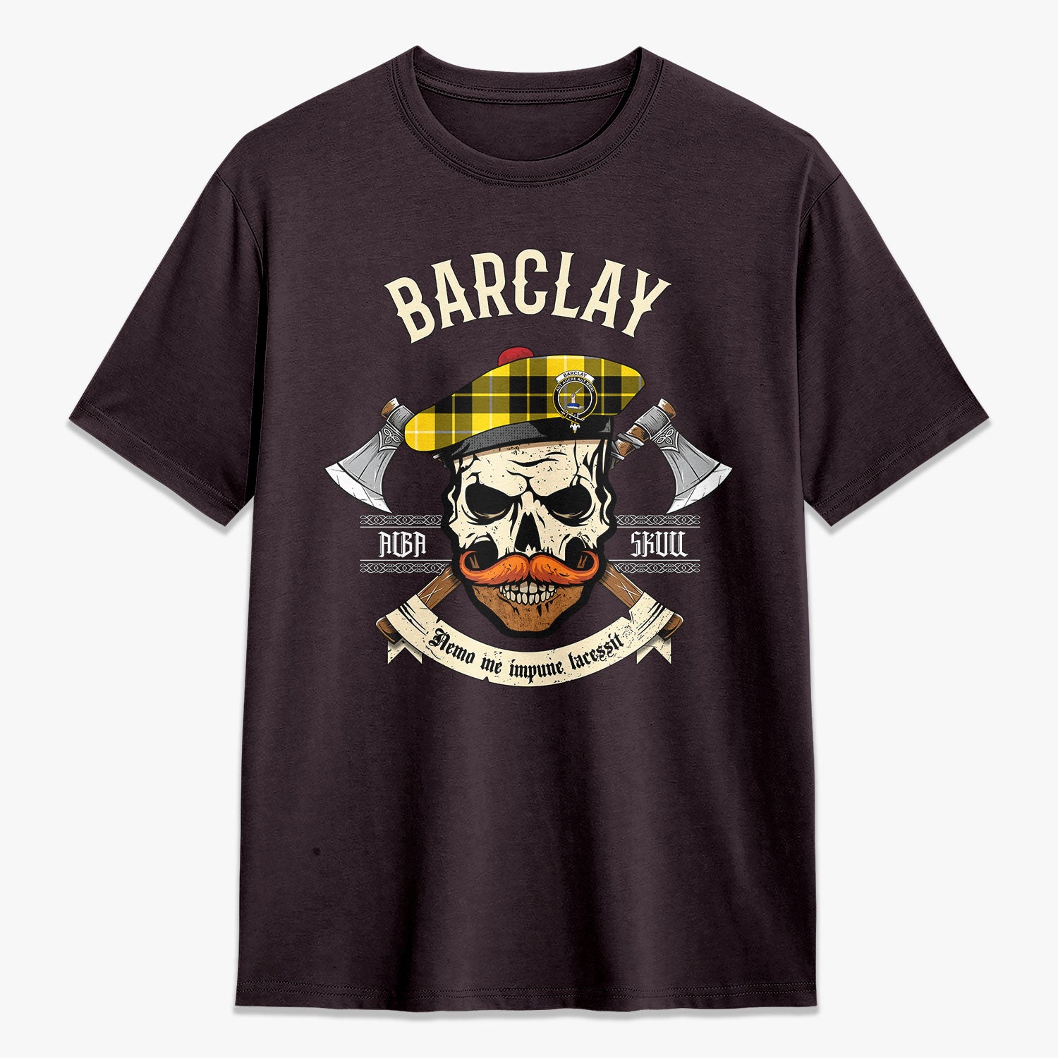 Barclay Dress Modern Tartan Crest 2D T-shirt - Alba Skull Style