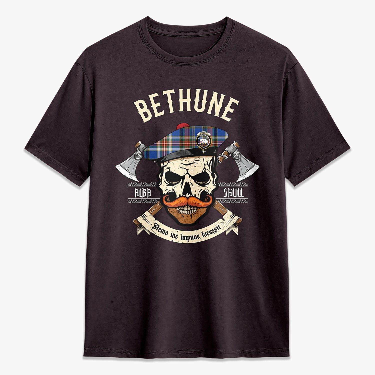 Bethune Ancient Tartan Crest 2D T-shirt - Alba Skull Style