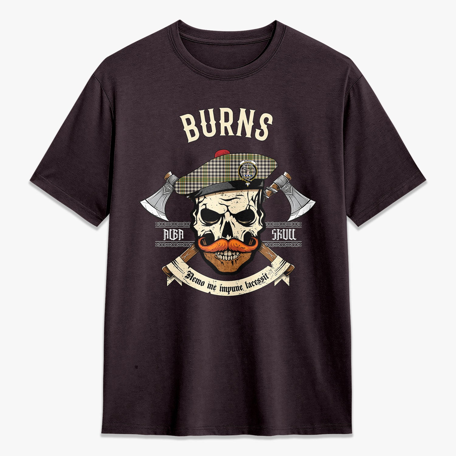 Burns Check Tartan Crest 2D T-shirt - Alba Skull Style