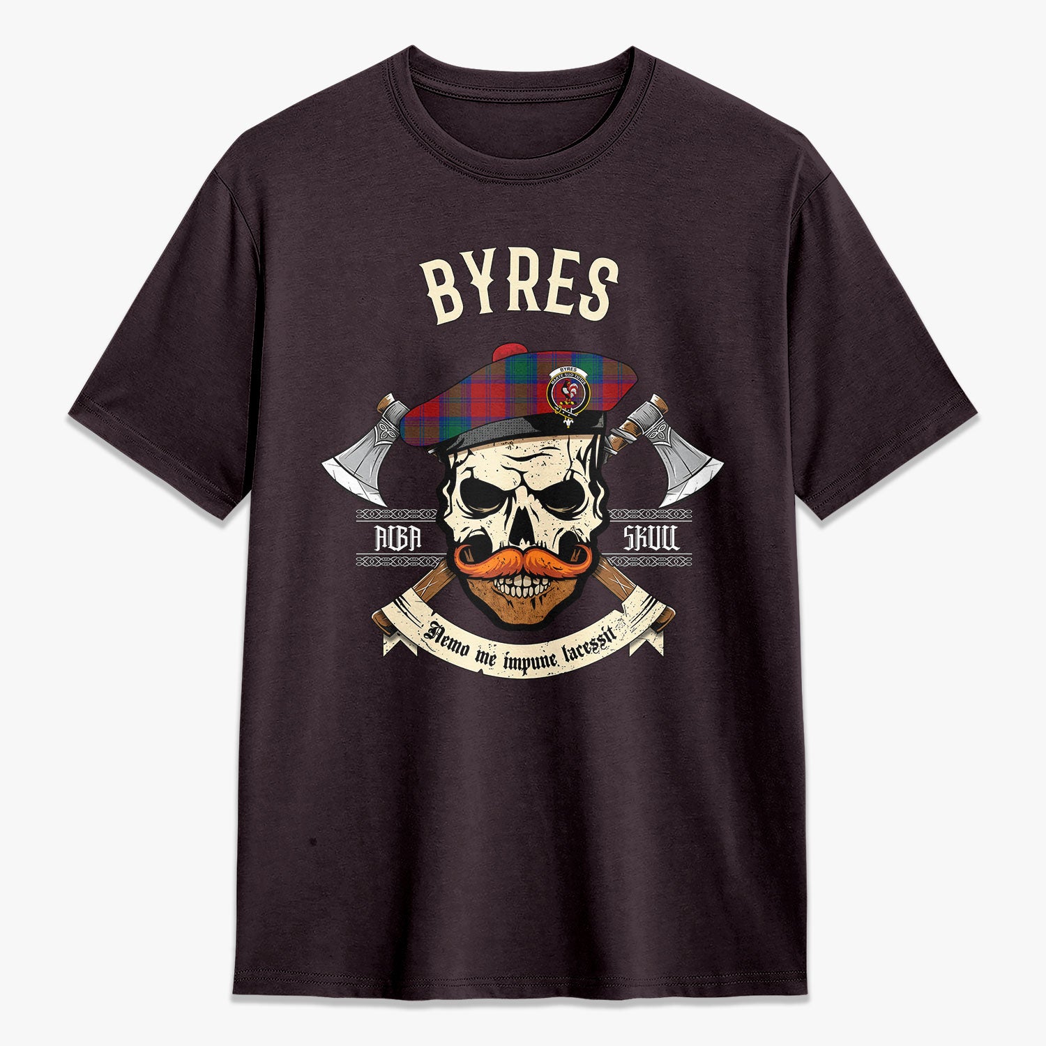 Byres Tartan Crest 2D T-shirt - Alba Skull Style