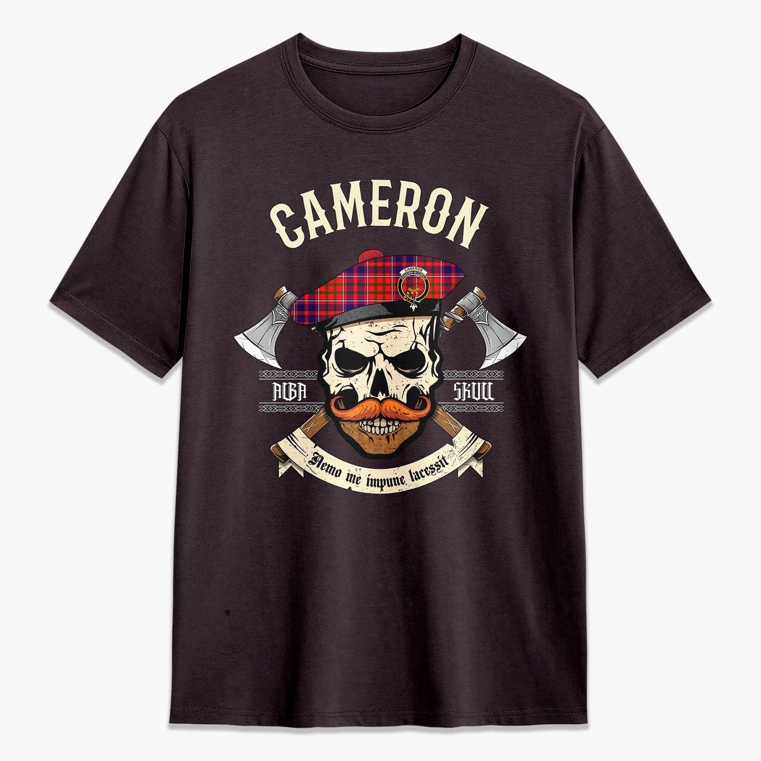 Cameron of Lochiel Modern Tartan Crest 2D T-shirt - Alba Skull Style