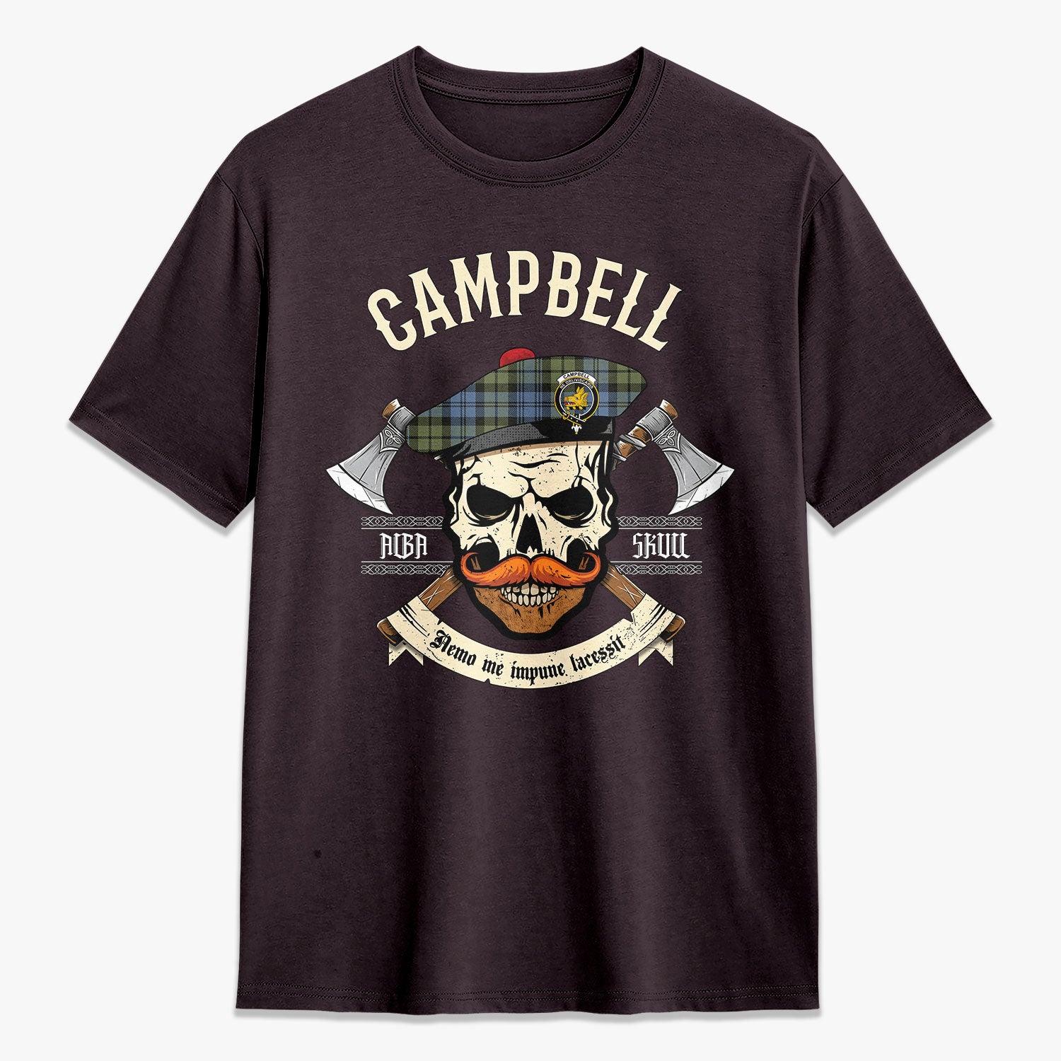 Campbell Faded Tartan Crest 2D T-shirt - Alba Skull Style