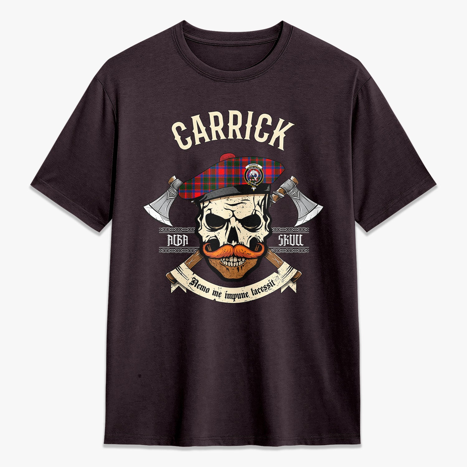 Carrick District Tartan Crest 2D T-shirt - Alba Skull Style