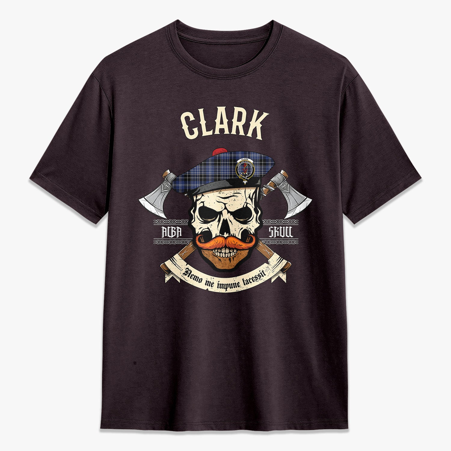 Clark Modern Tartan Crest 2D T-shirt - Alba Skull Style