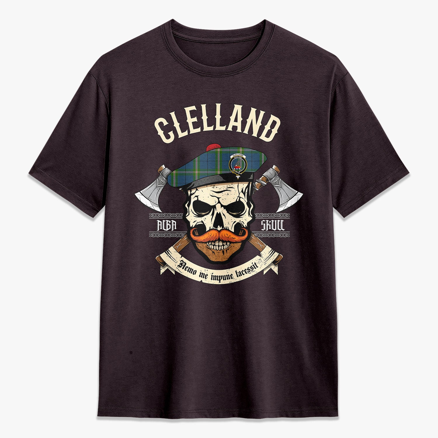 Clelland Tartan Crest 2D T-shirt - Alba Skull Style