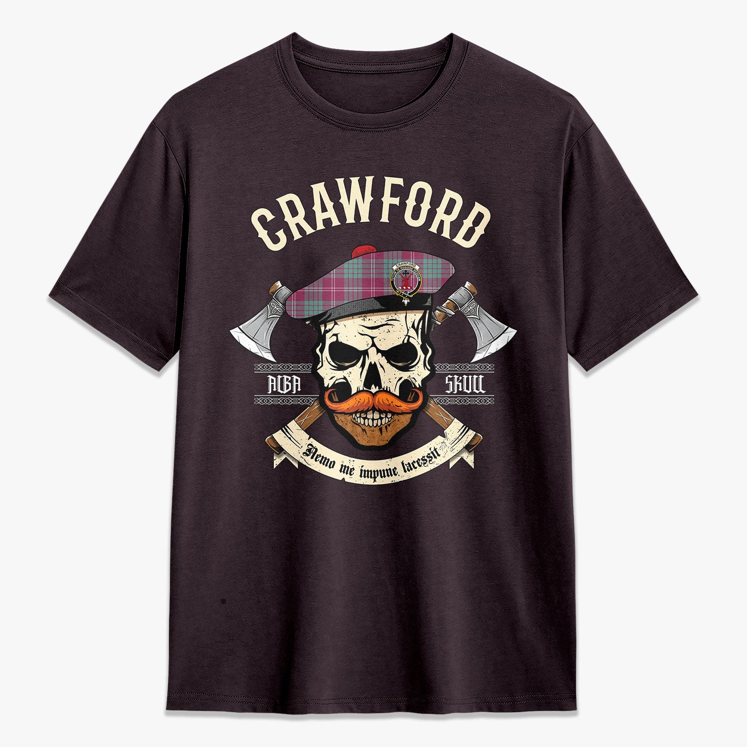 Crawford Ancient Tartan Crest 2D T-shirt - Alba Skull Style