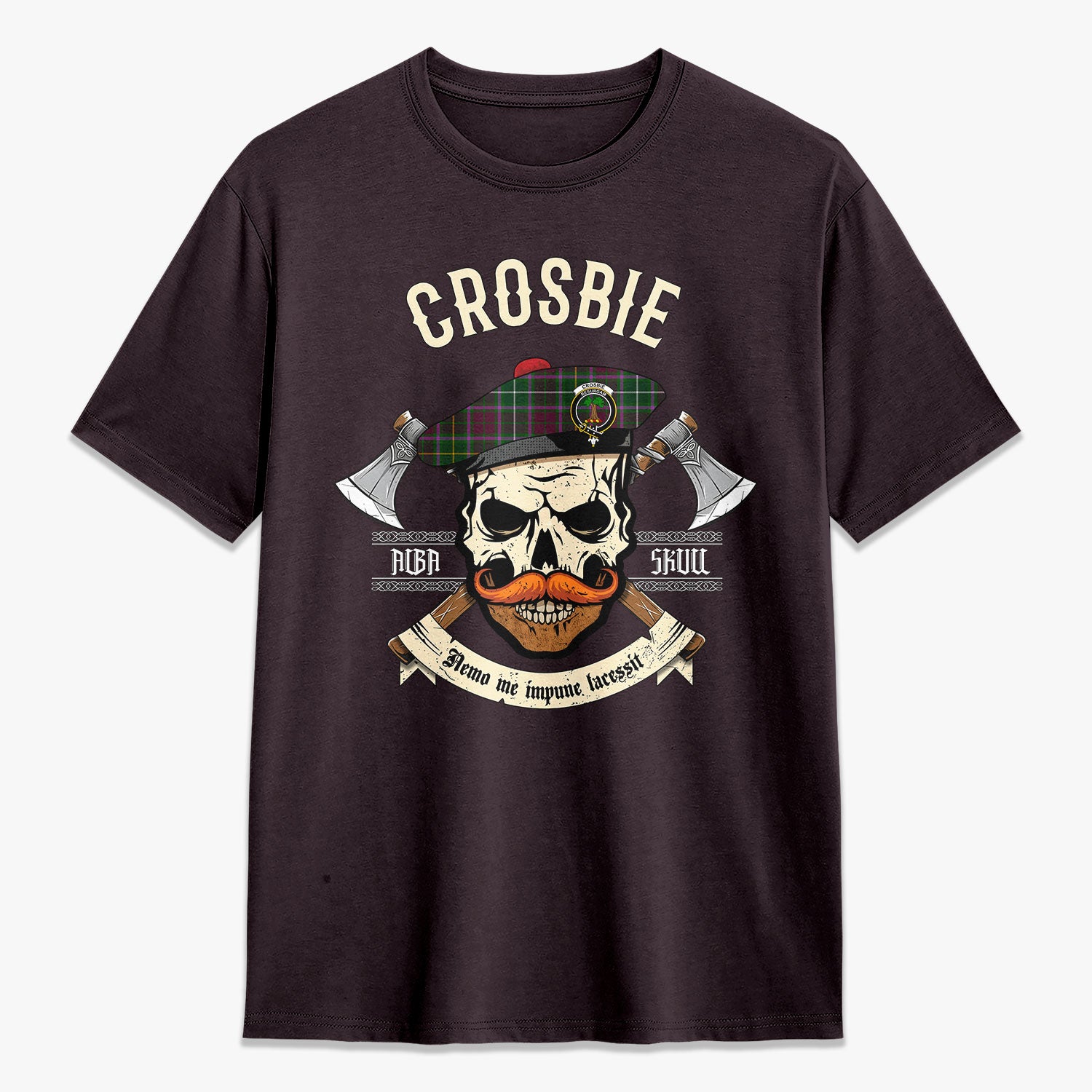 Crosbie Tartan Crest 2D T-shirt - Alba Skull Style