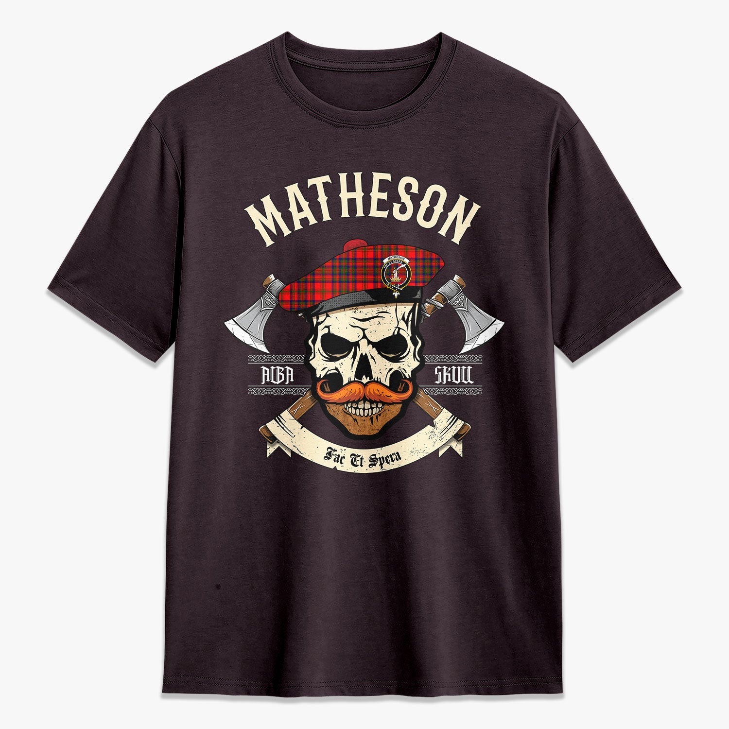 Custom Matheson Modern Tartan Crest 2D T-shirt - Alba Skull Style