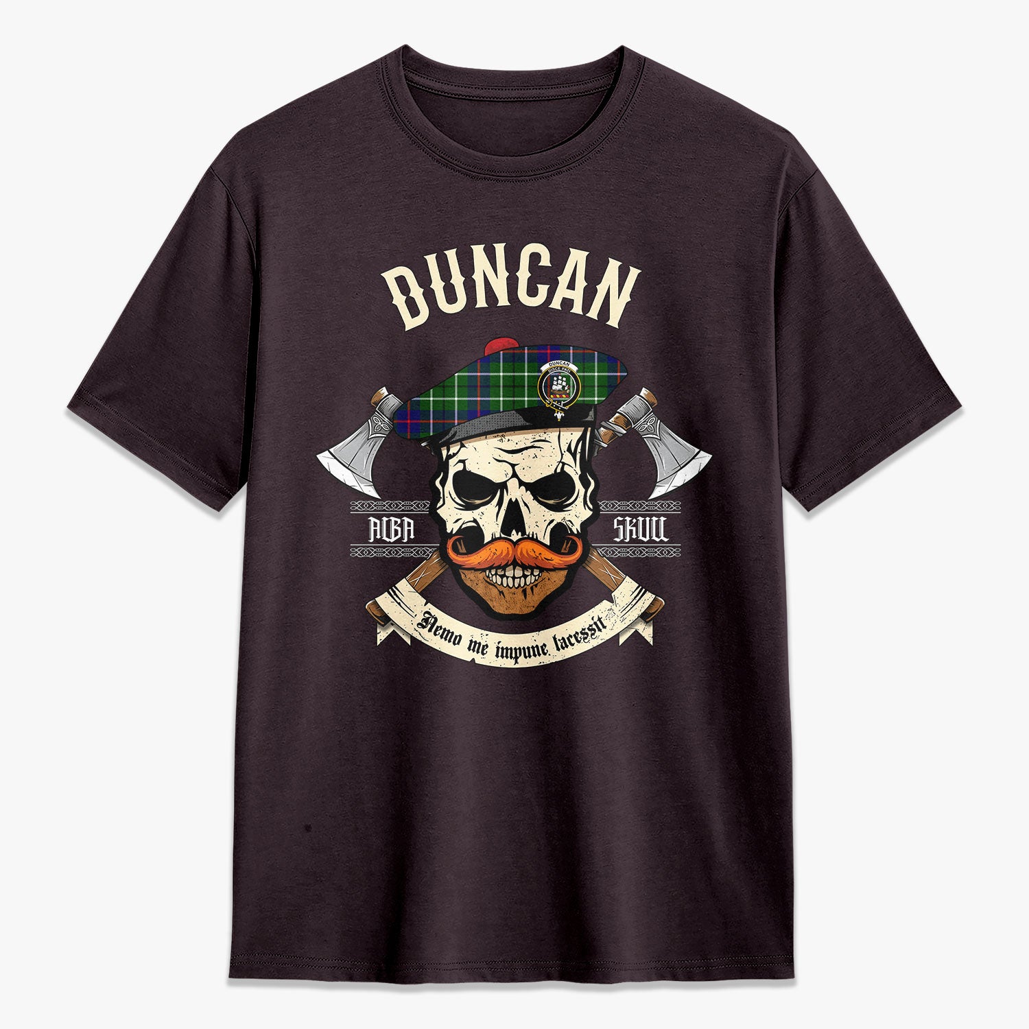 Duncan Modern Tartan Crest 2D T-shirt - Alba Skull Style