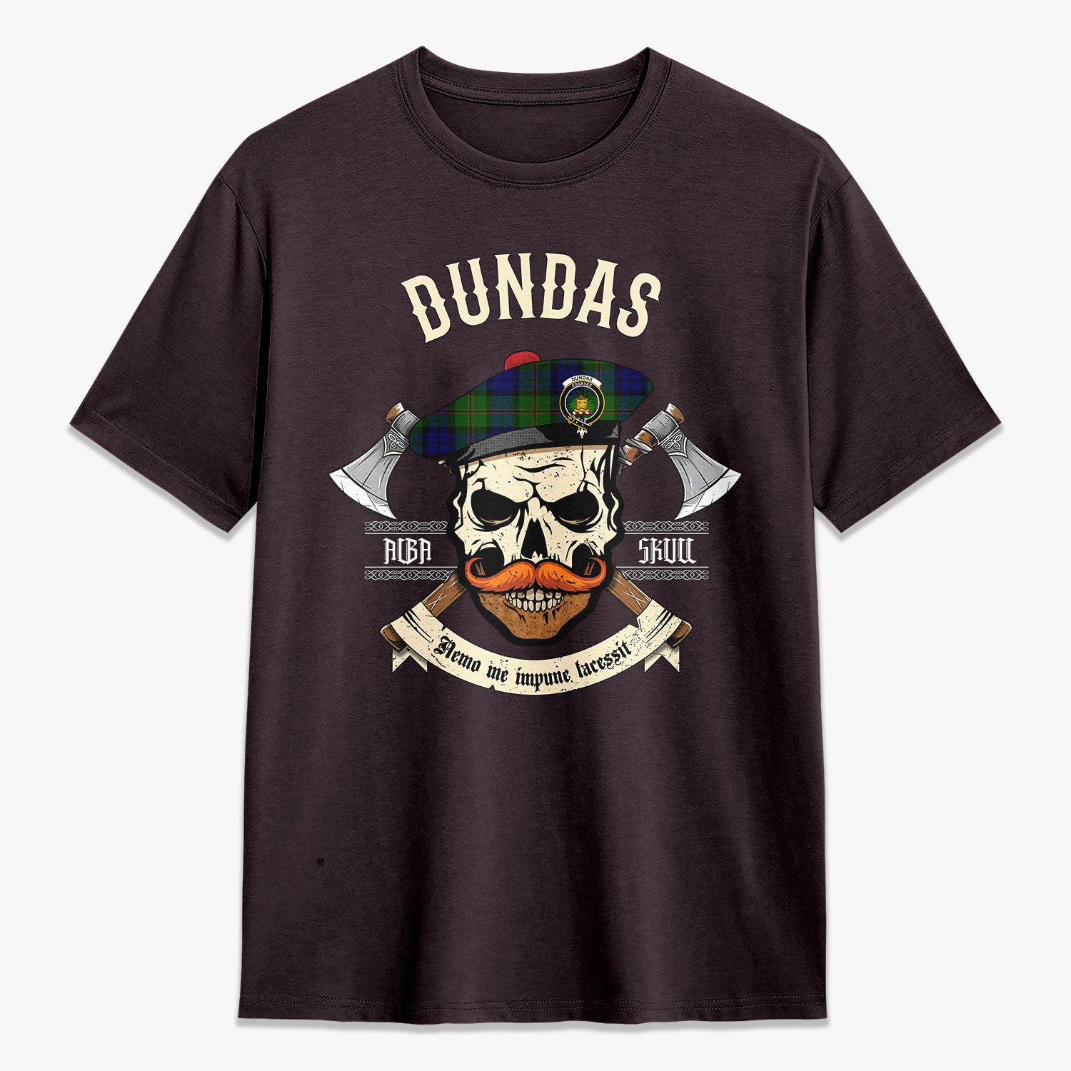 Dundas Modern Tartan Crest 2D T-shirt - Alba Skull Style