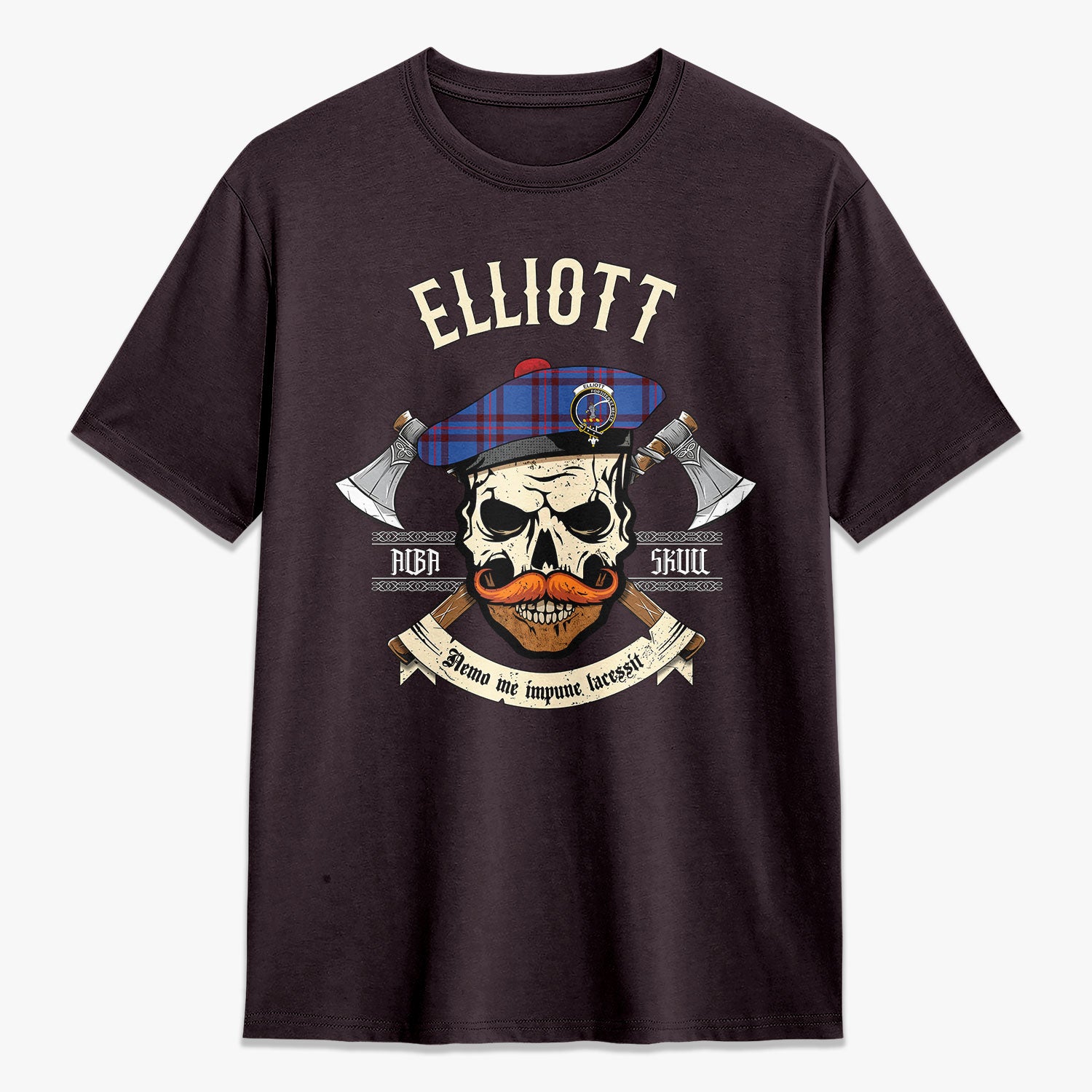 Elliott Modern Tartan Crest 2D T-shirt - Alba Skull Style