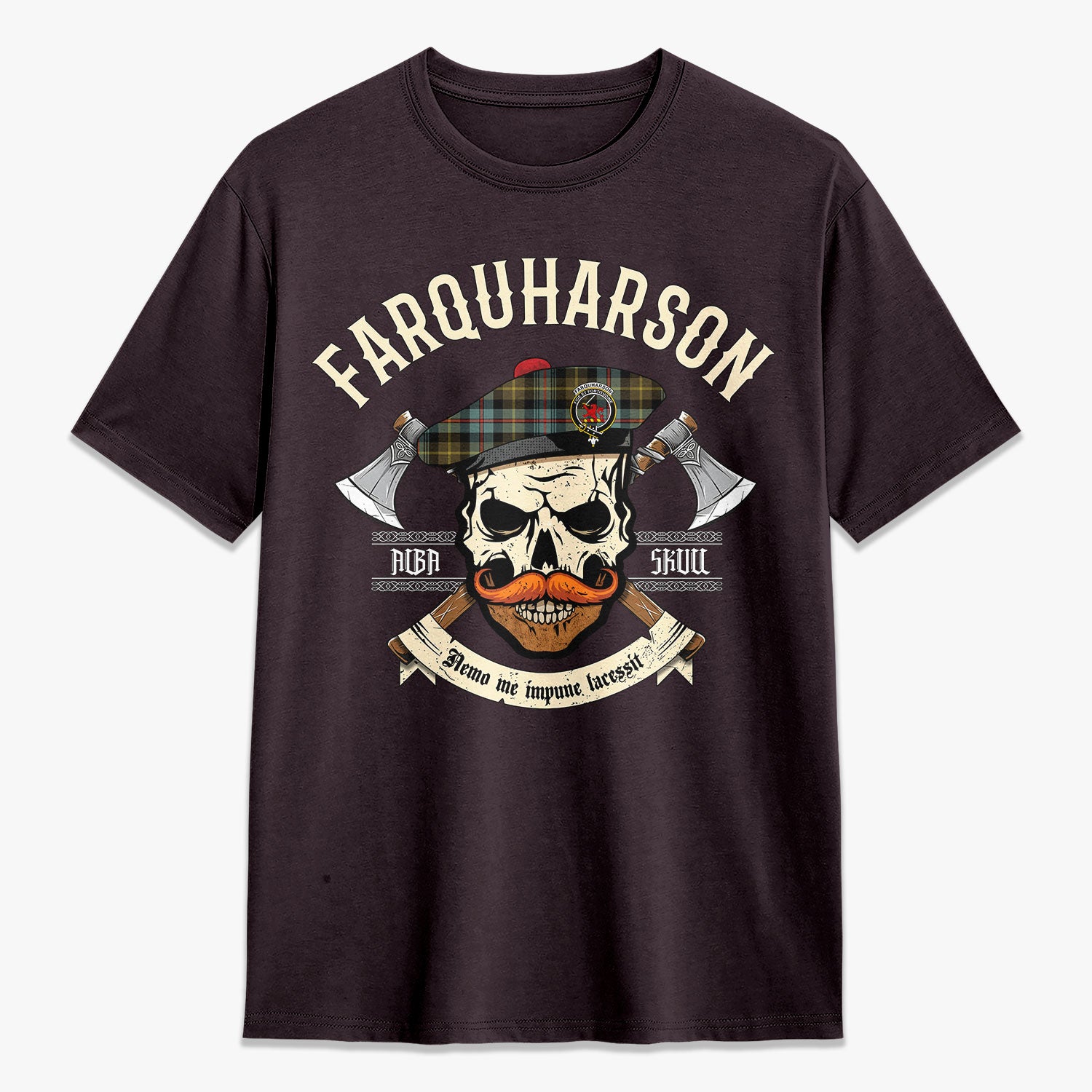 Farquharson Weathered Tartan Crest 2D T-shirt - Alba Skull Style