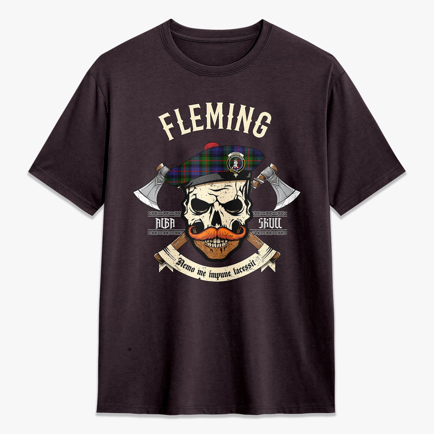 Fleming Tartan Crest 2D T-shirt - Alba Skull Style