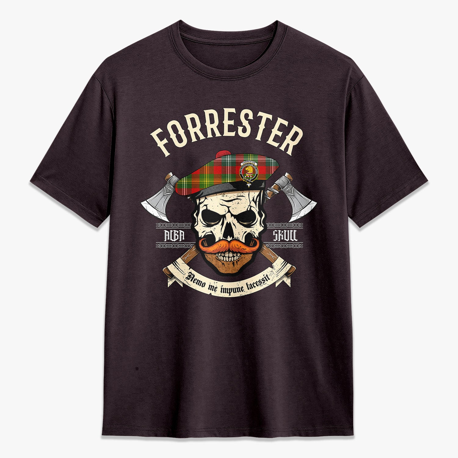 Forrester Tartan Crest 2D T-shirt - Alba Skull Style