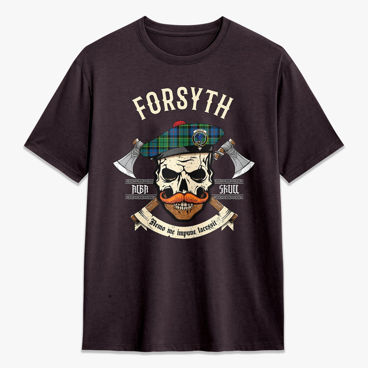 Forsyth Ancient Tartan Crest 2D T-shirt - Alba Skull Style