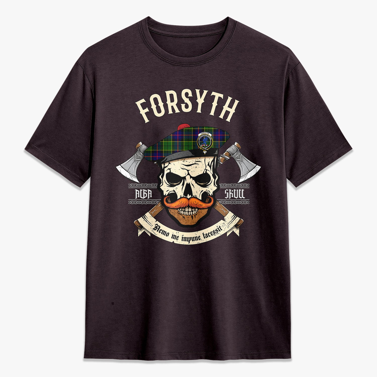 Forsyth Modern Tartan Crest 2D T-shirt - Alba Skull Style