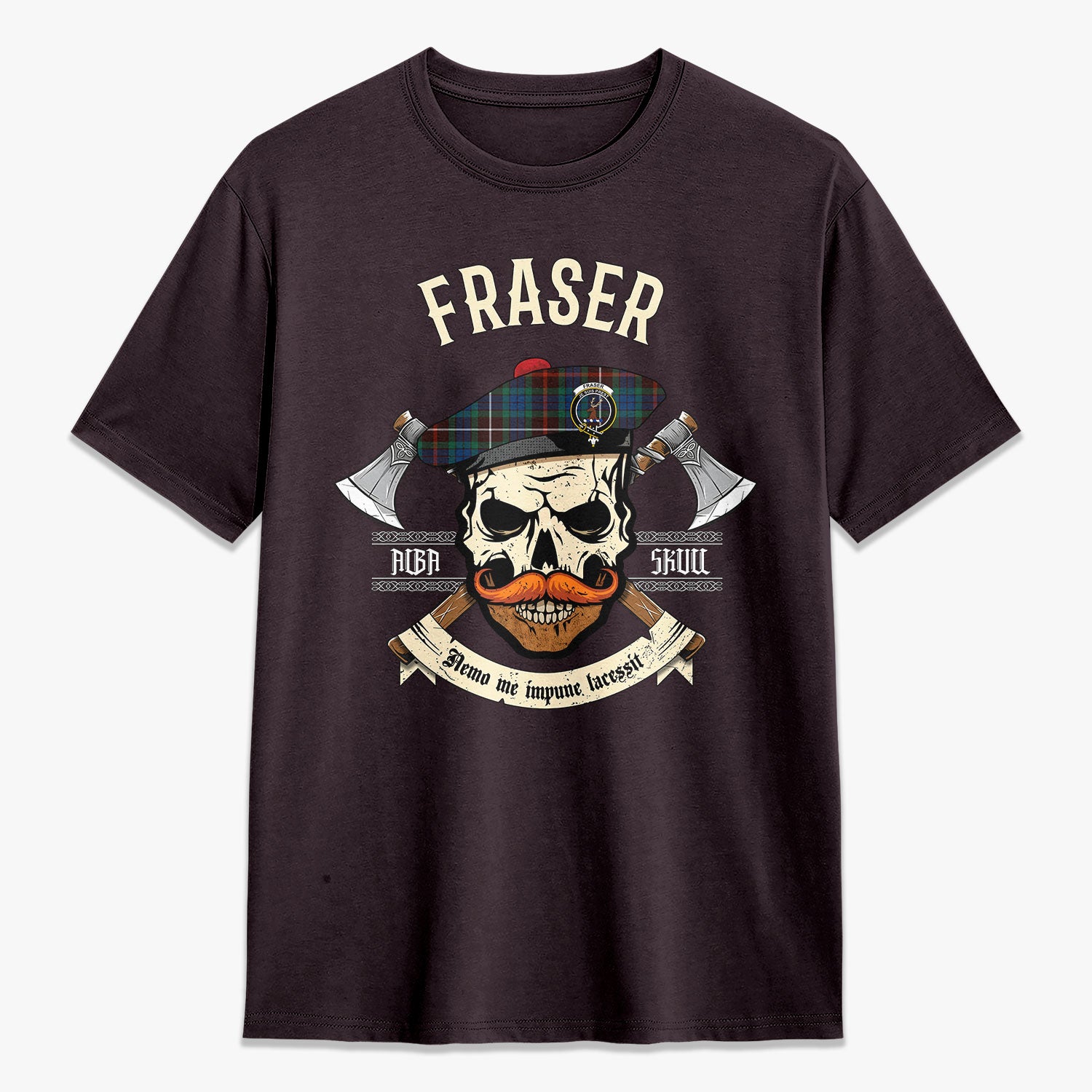 Fraser (of Lovat) Hunting Ancient Tartan Crest 2D T-shirt - Alba Skull Style