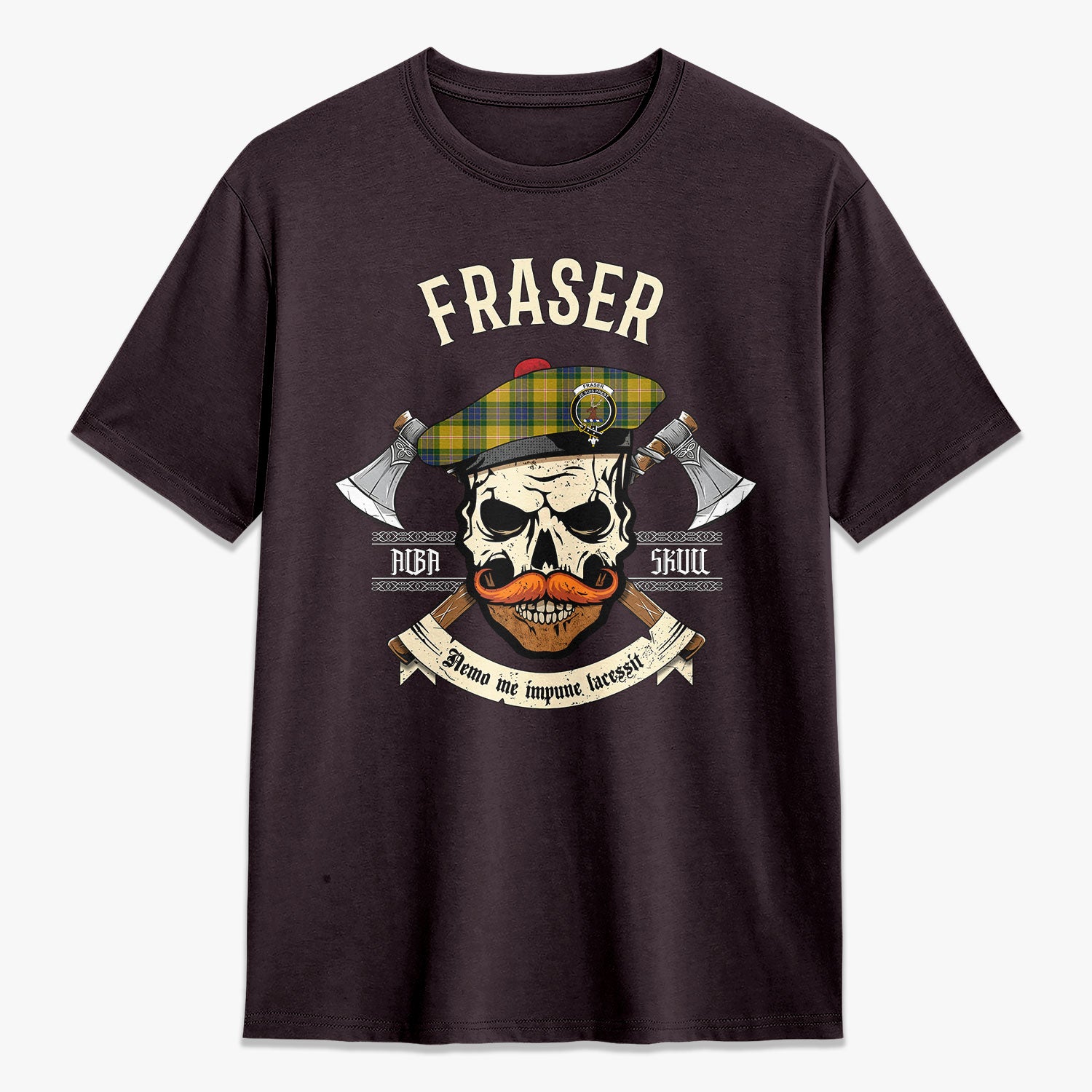 Fraser (of Lovat) Yellow Tartan Crest 2D T-shirt - Alba Skull Style