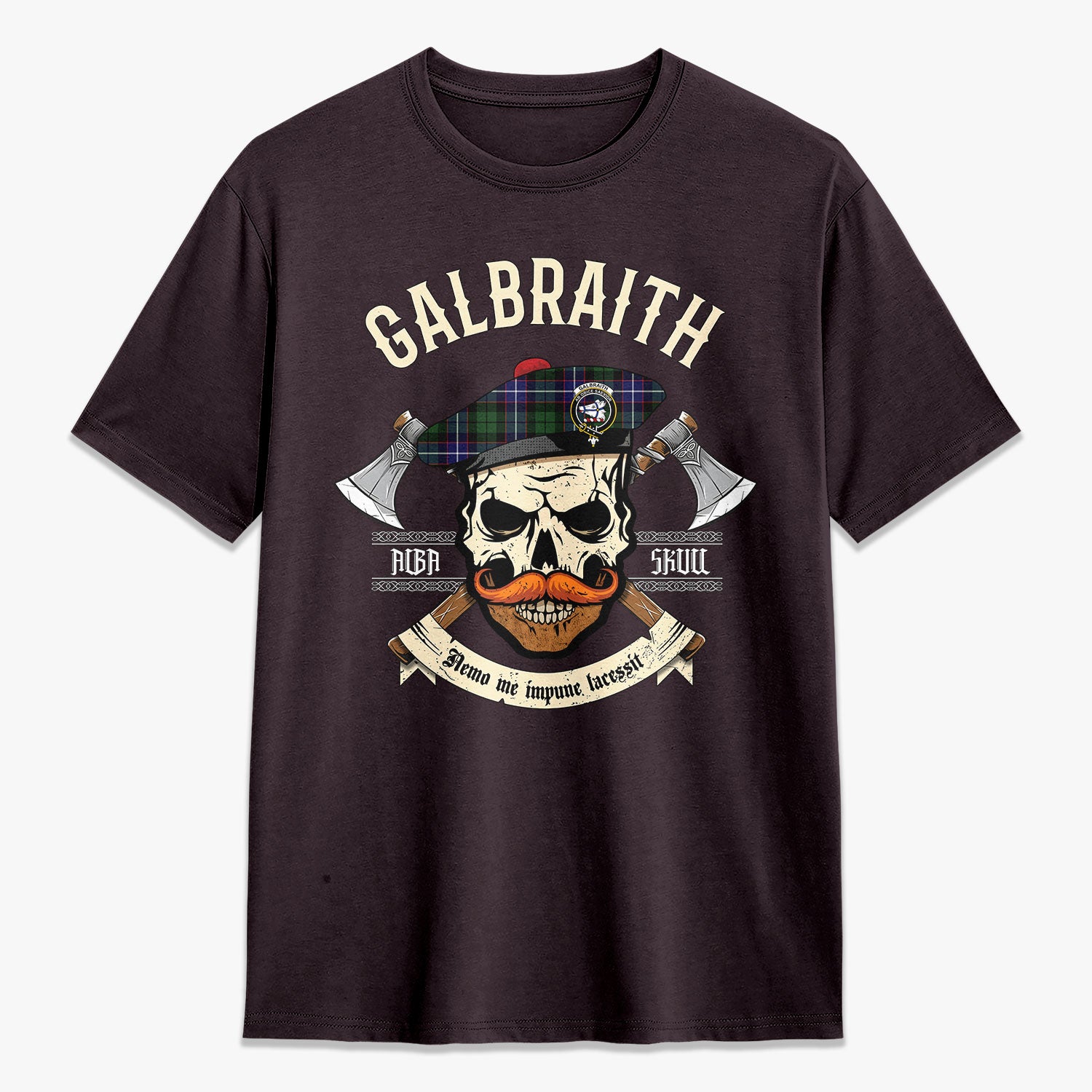 Galbraith Modern Tartan Crest 2D T-shirt - Alba Skull Style