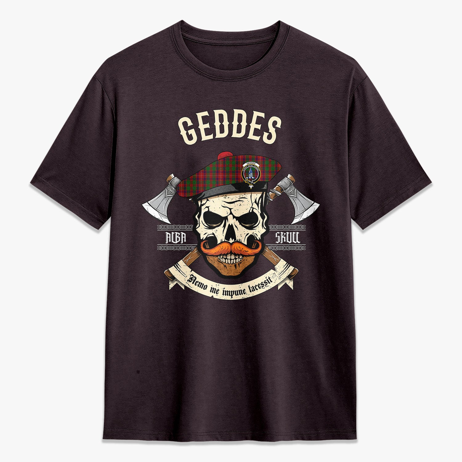 Geddes Tartan Crest 2D T-shirt - Alba Skull Style