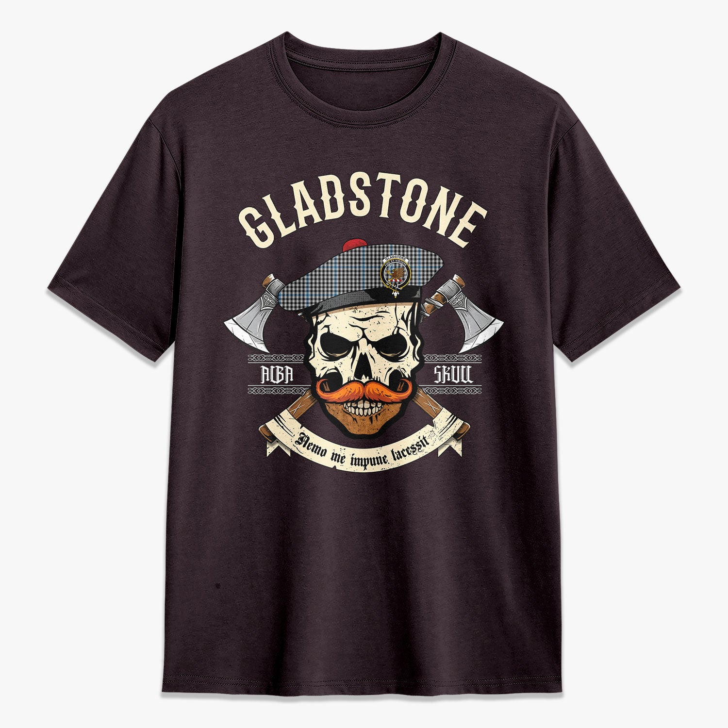 Gladstone Tartan Crest 2D T-shirt - Alba Skull Style