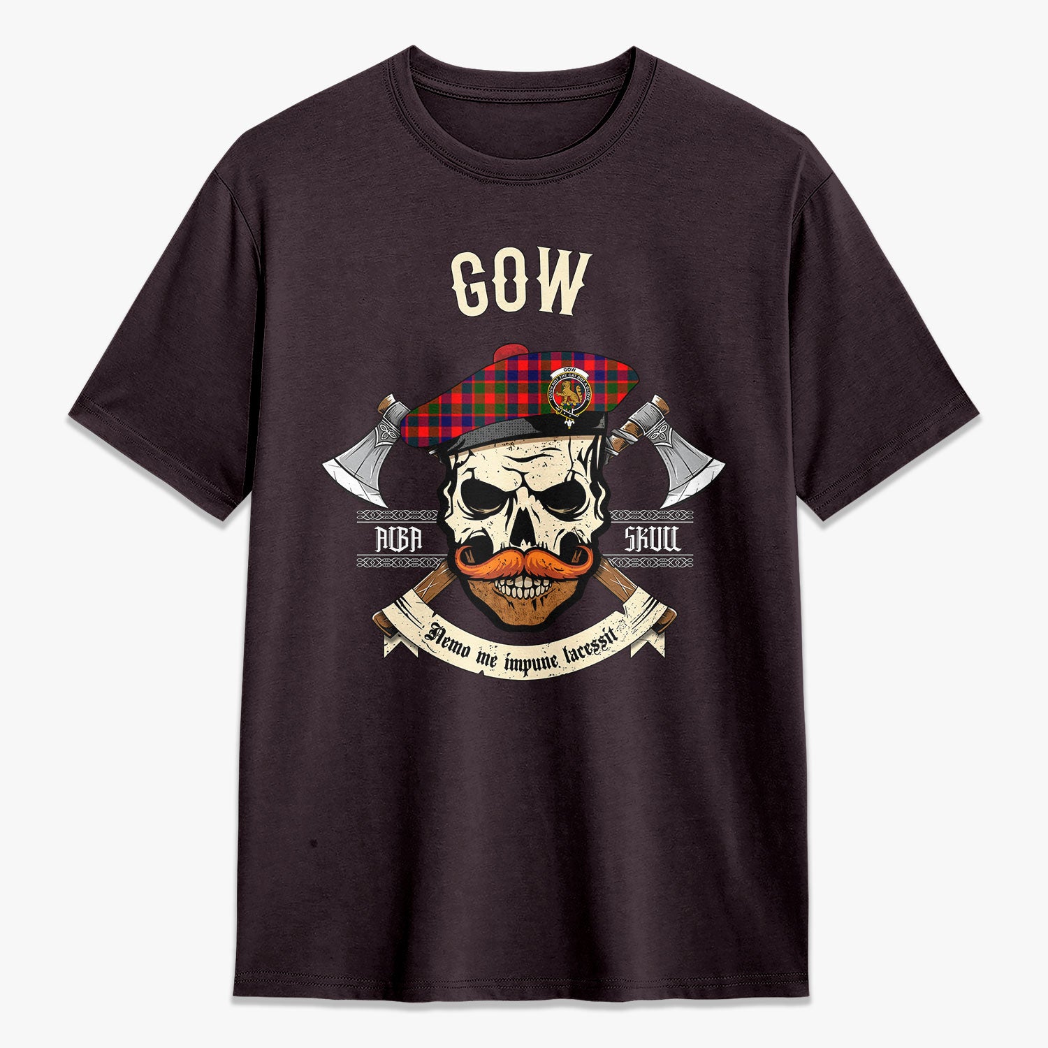 Gow (or McGouan) Tartan Crest 2D T-shirt - Alba Skull Style