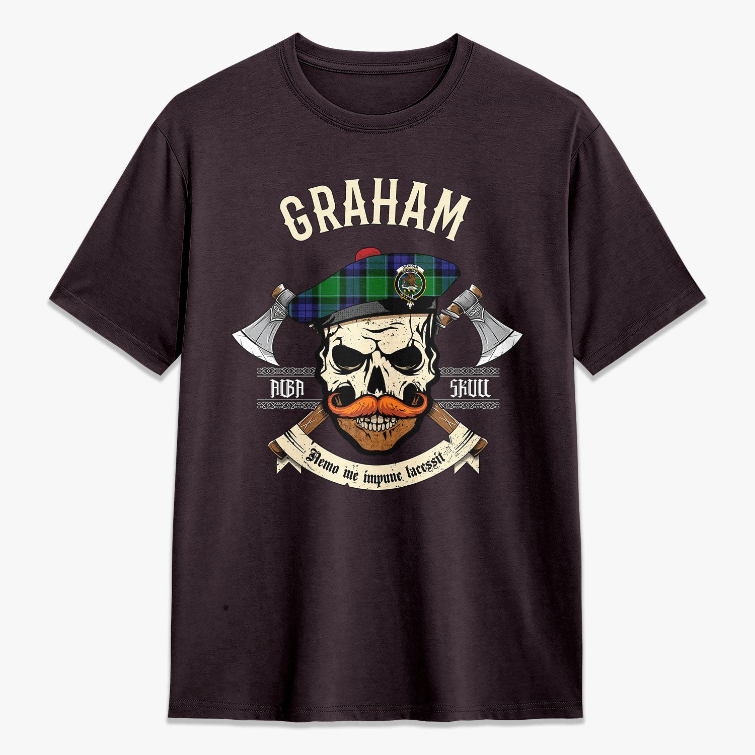 Graham of Menteith Modern Tartan Crest 2D T-shirt - Alba Skull Style