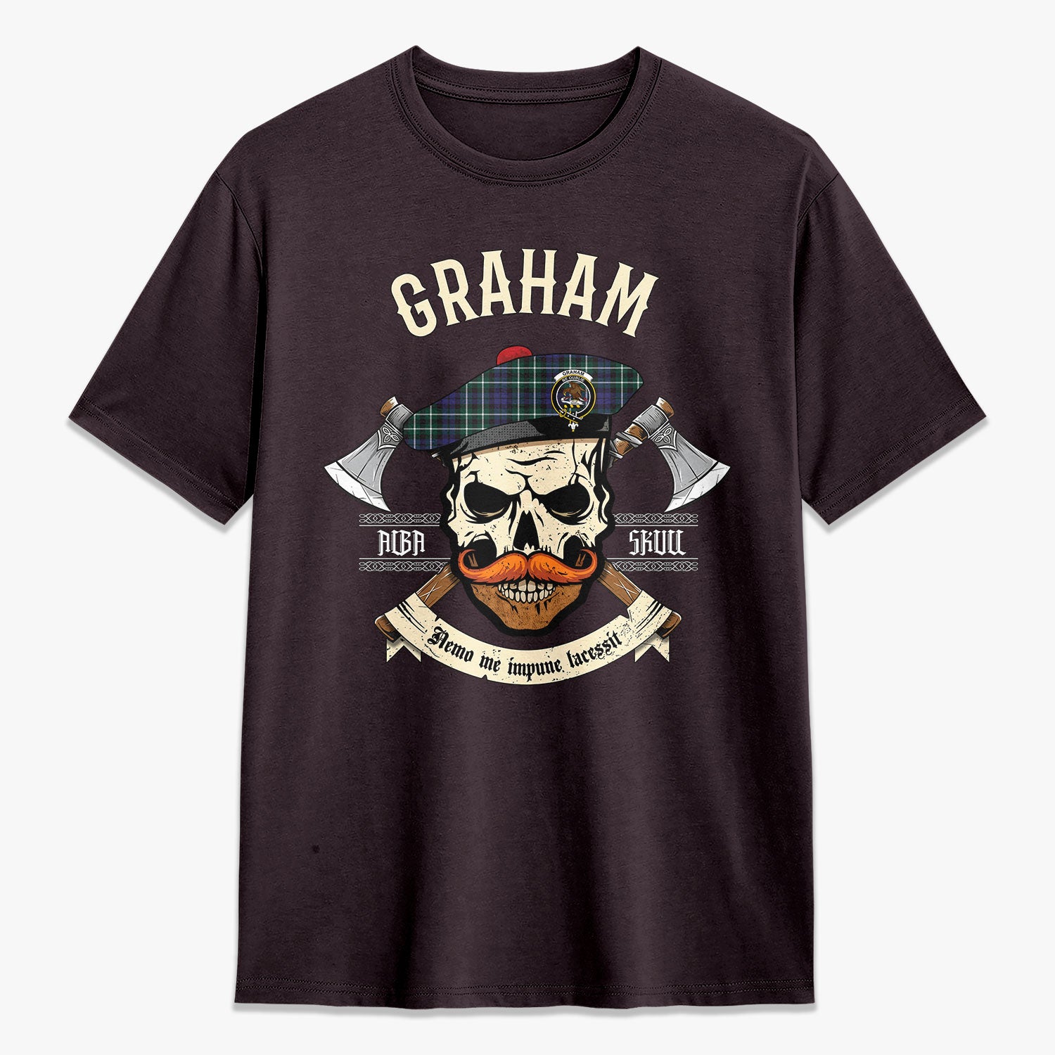 Graham of Montrose Modern Tartan Crest 2D T-shirt - Alba Skull Style