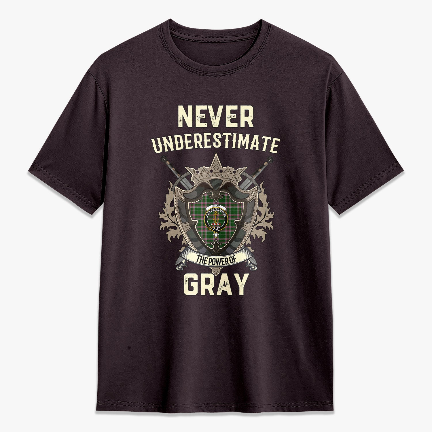 Gray Hunting Tartan Crest 2D T-shirt - Never Underestimate Style