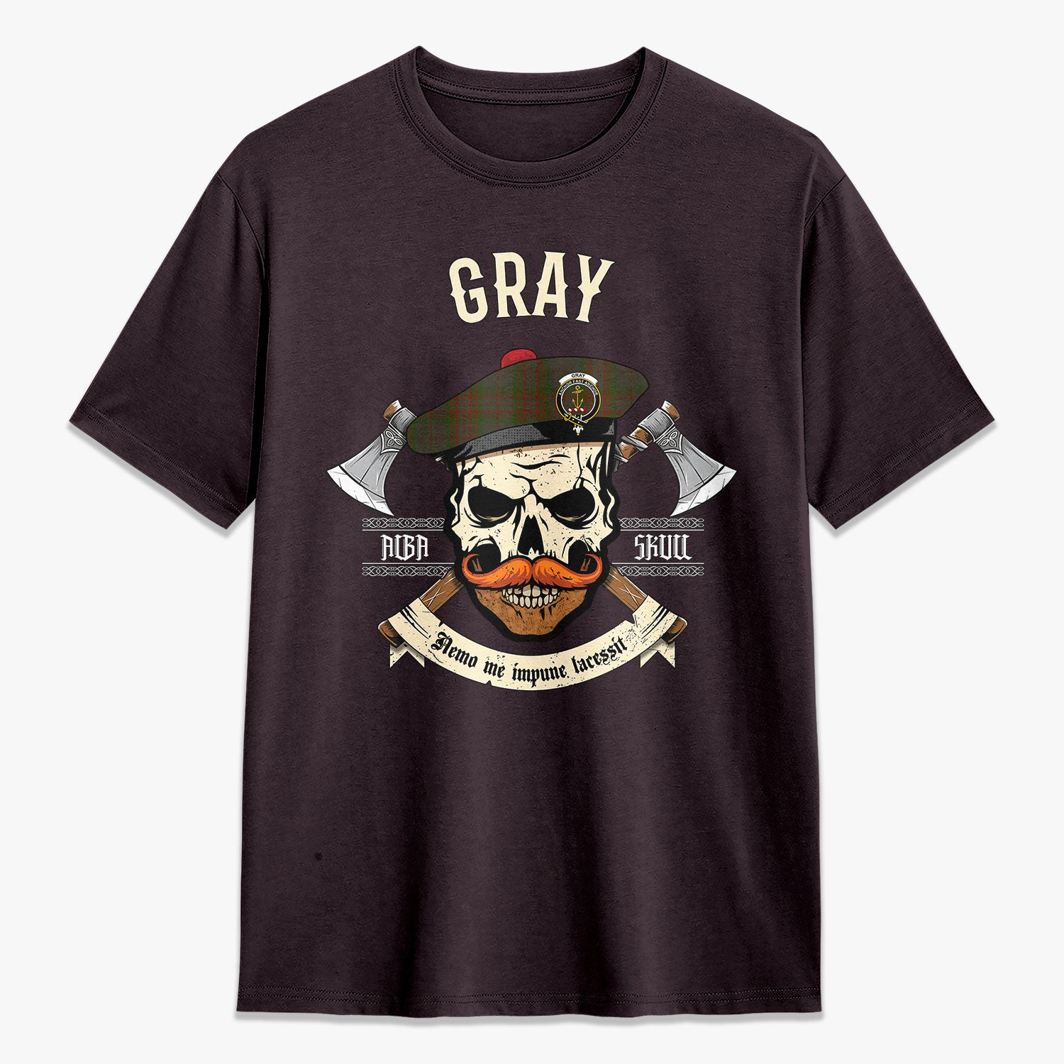 Gray Tartan Crest 2D T-shirt - Alba Skull Style