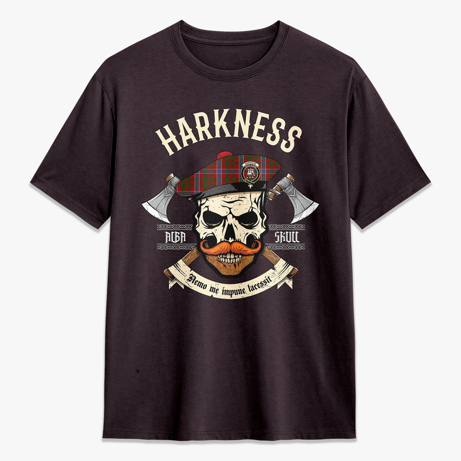 Harkness Dress Tartan Crest 2D T-shirt - Alba Skull Style