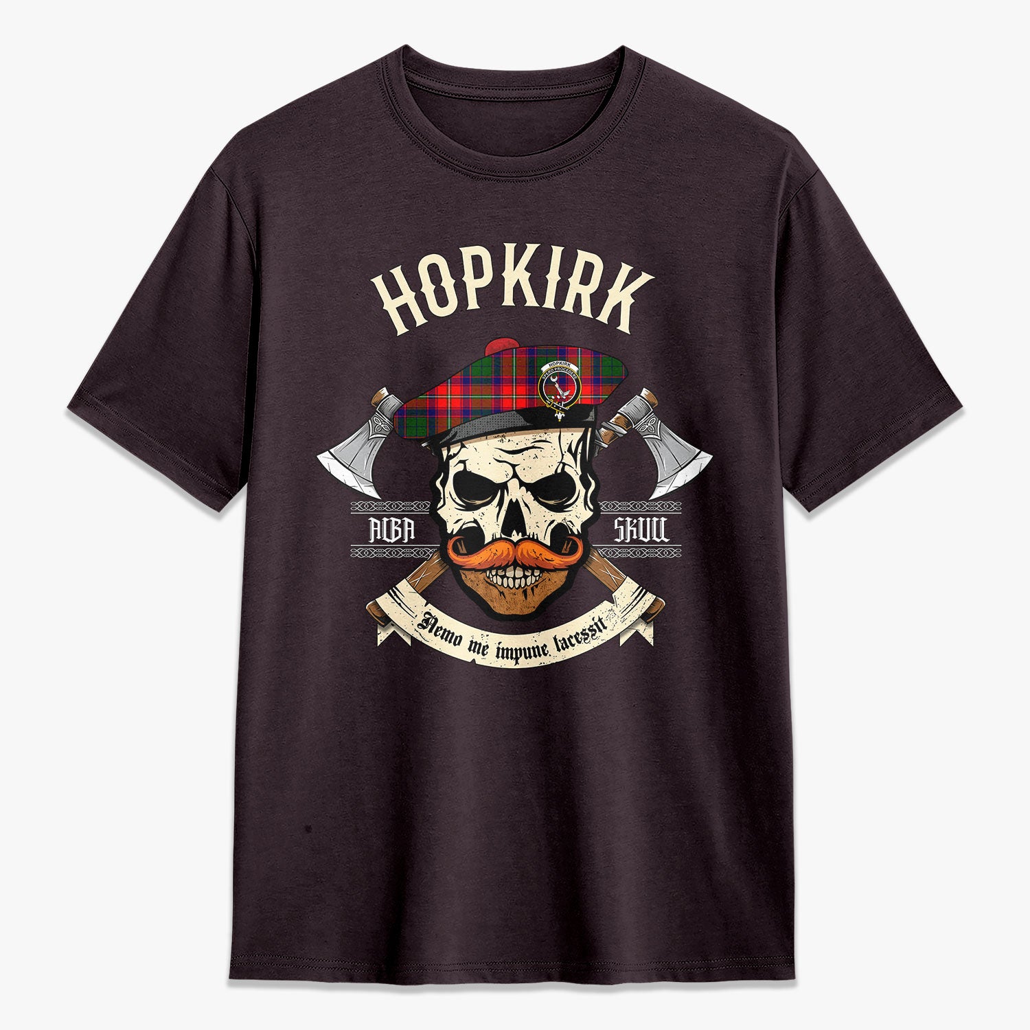 Hopkirk Tartan Crest 2D T-shirt - Alba Skull Style