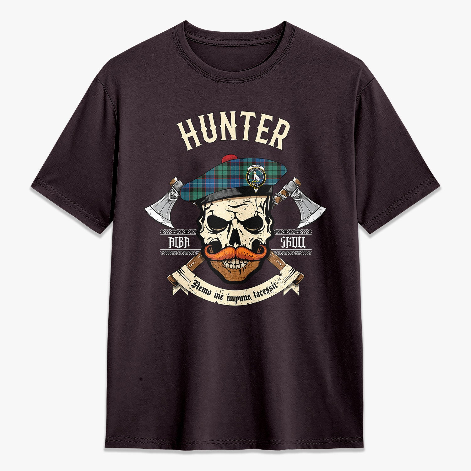 Hunter Ancient Tartan Crest 2D T-shirt - Alba Skull Style