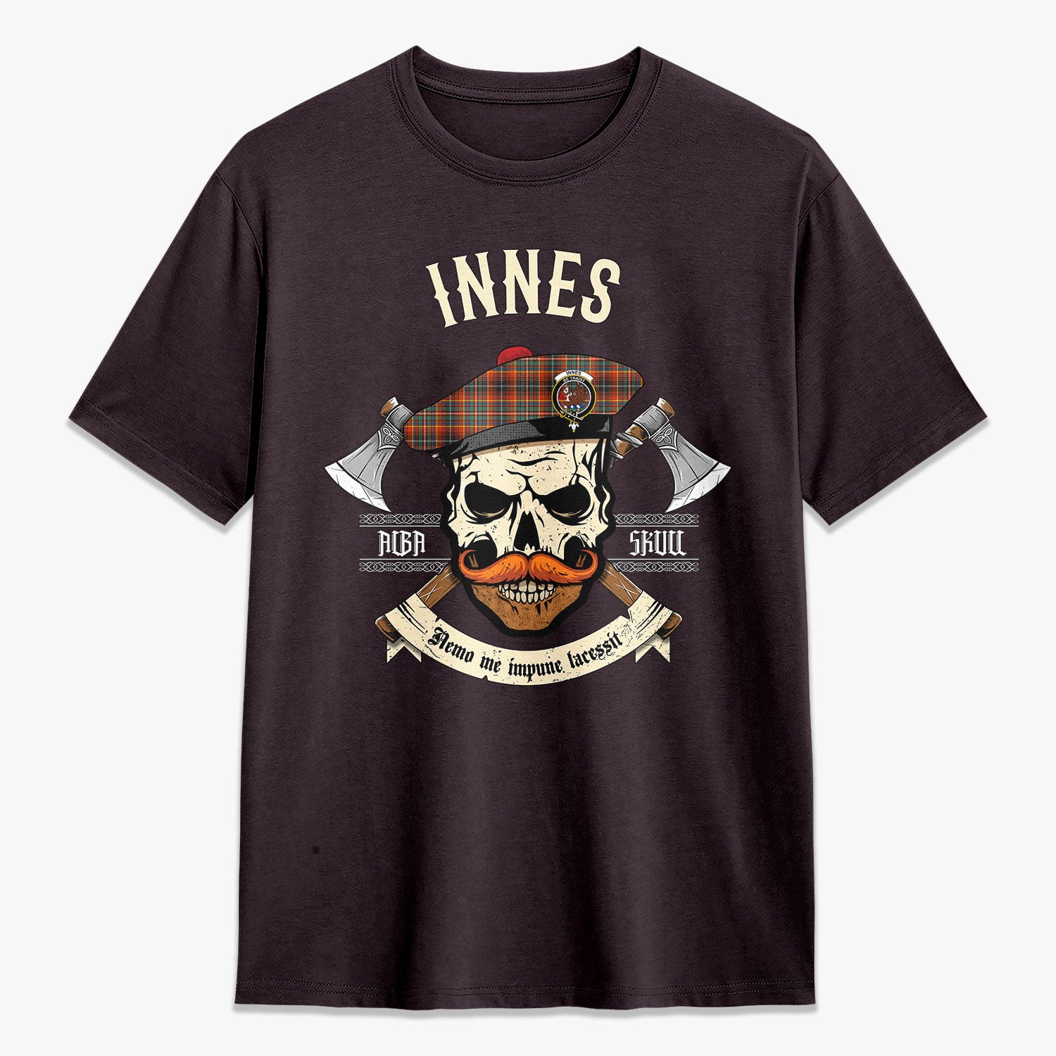 Innes Ancient Tartan Crest 2D T-shirt - Alba Skull Style