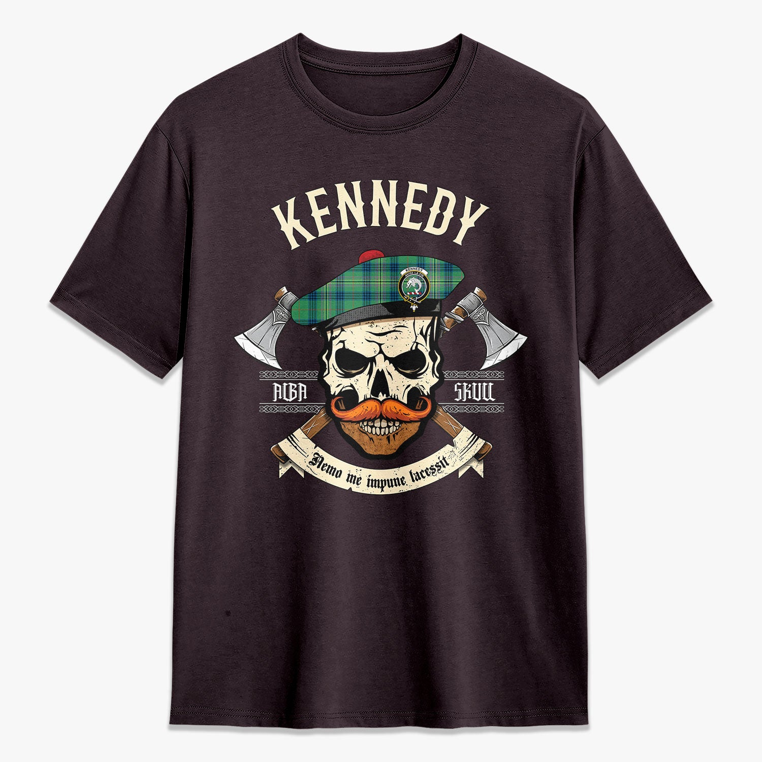 Kennedy Ancient Tartan Crest 2D T-shirt - Alba Skull Style