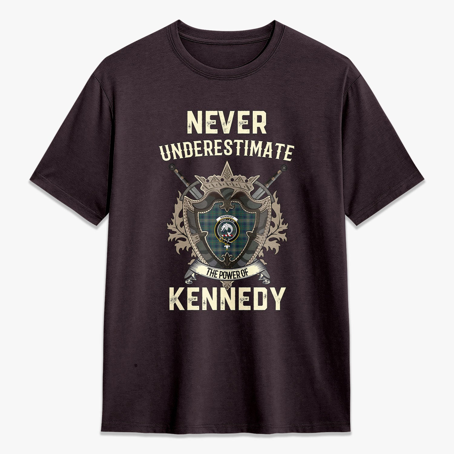 Kennedy Modern Tartan Crest 2D T-shirt - Never Underestimate Style