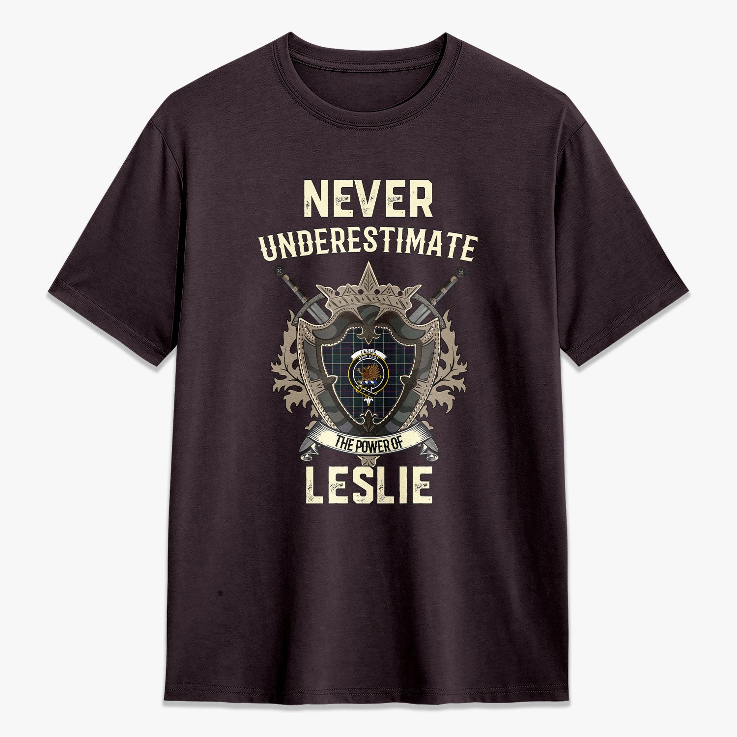 Leslie Hunting Modern Tartan Crest 2D T-shirt - Never Underestimate Style