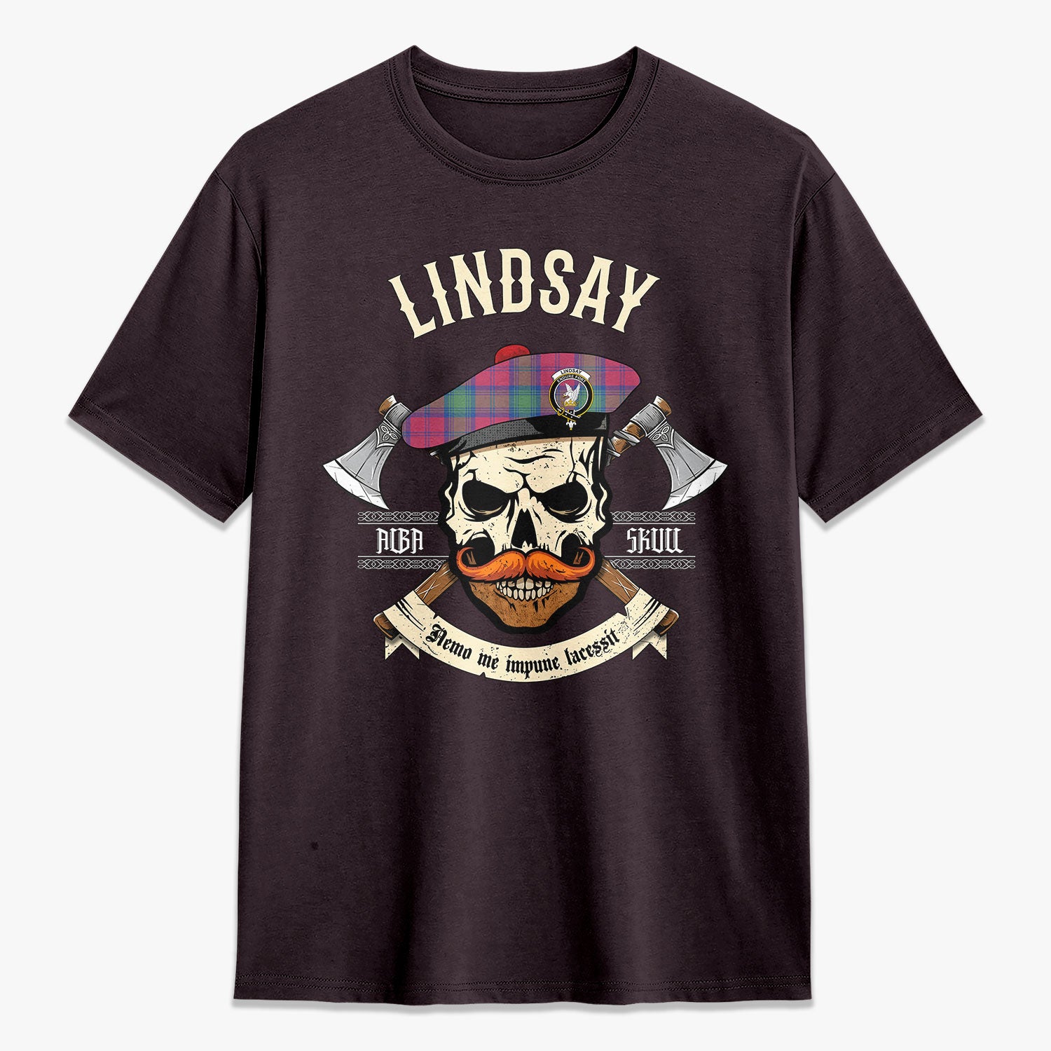 Lindsay Ancient Tartan Crest 2D T-shirt - Alba Skull Style