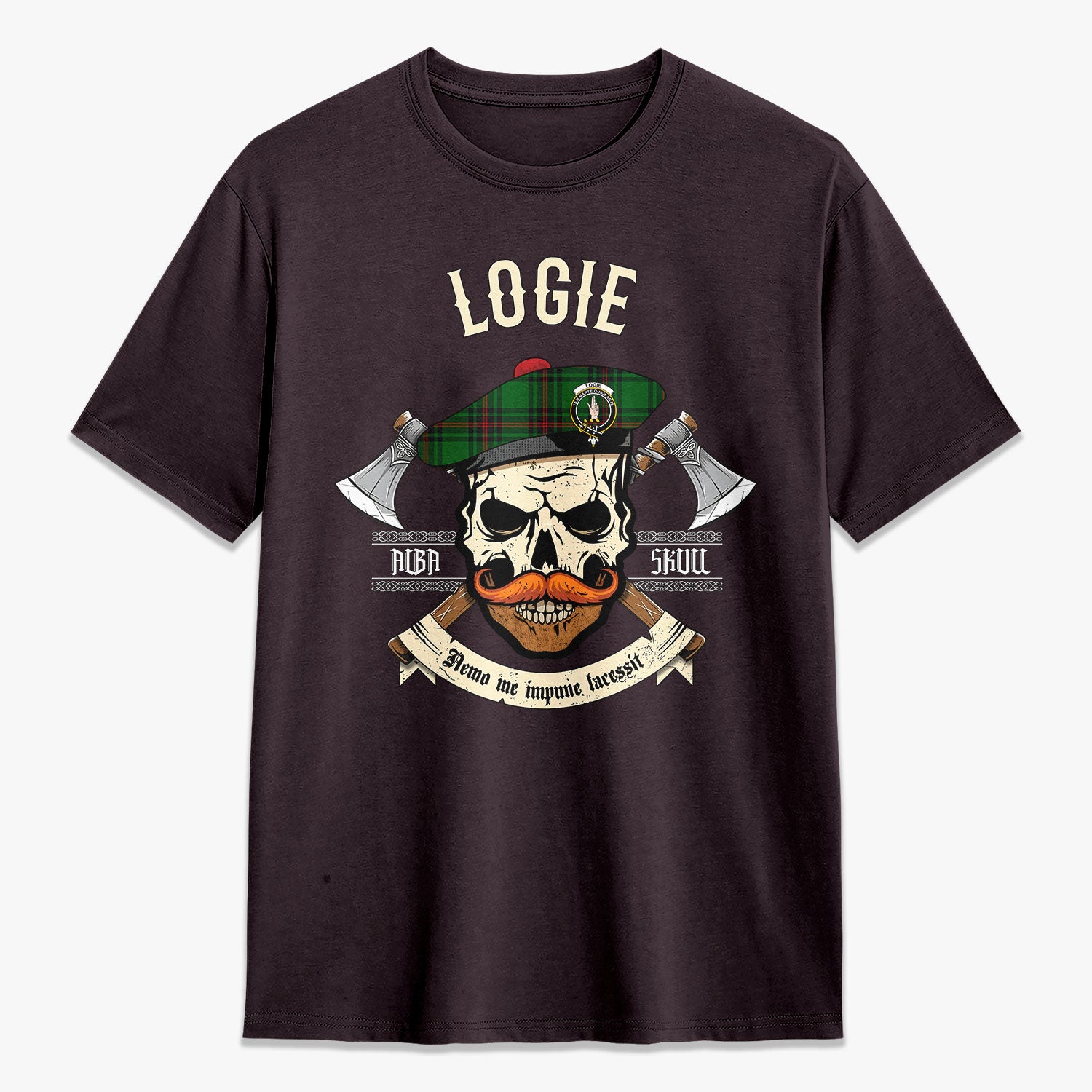 Logie Tartan Crest 2D T-shirt - Alba Skull Style