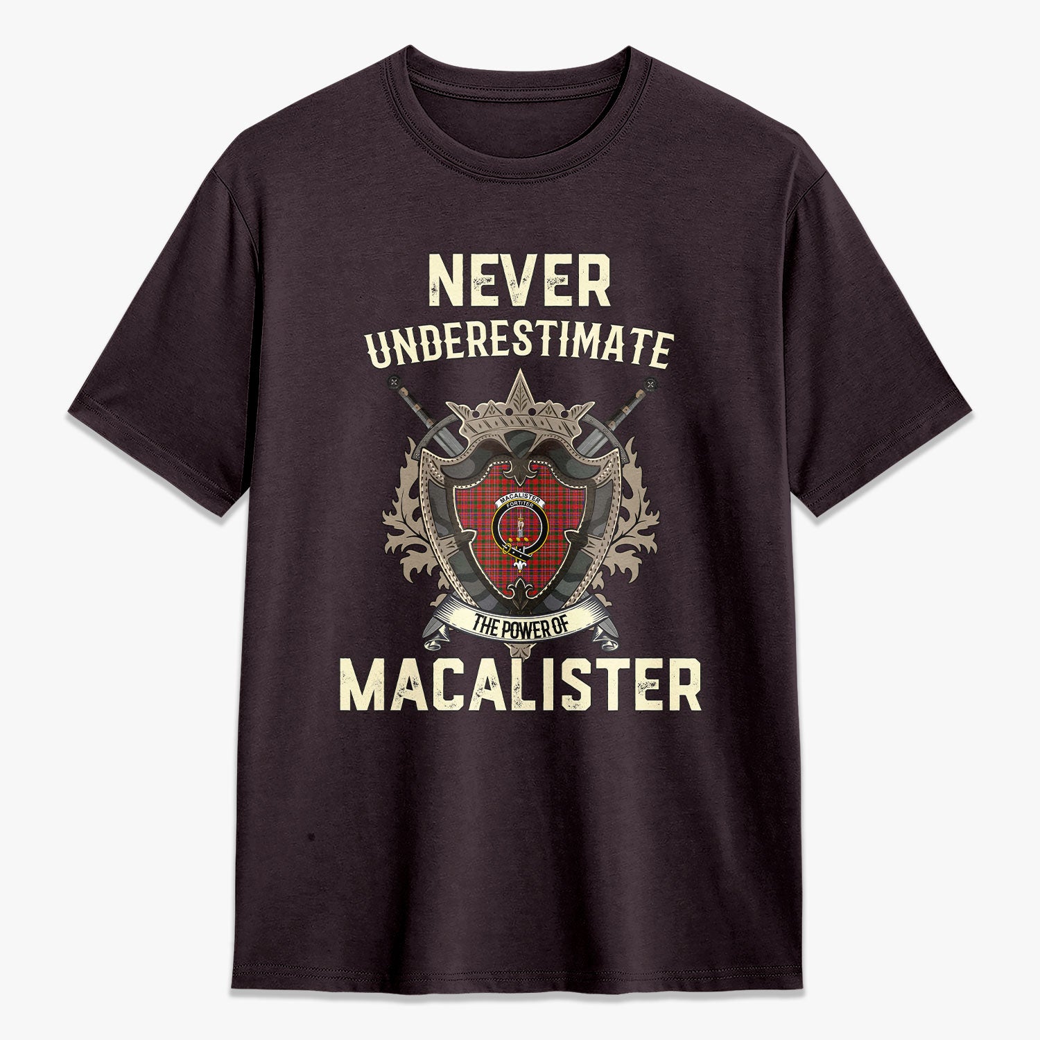 MacAlister Modern Tartan Crest 2D T-shirt - Never Underestimate Style