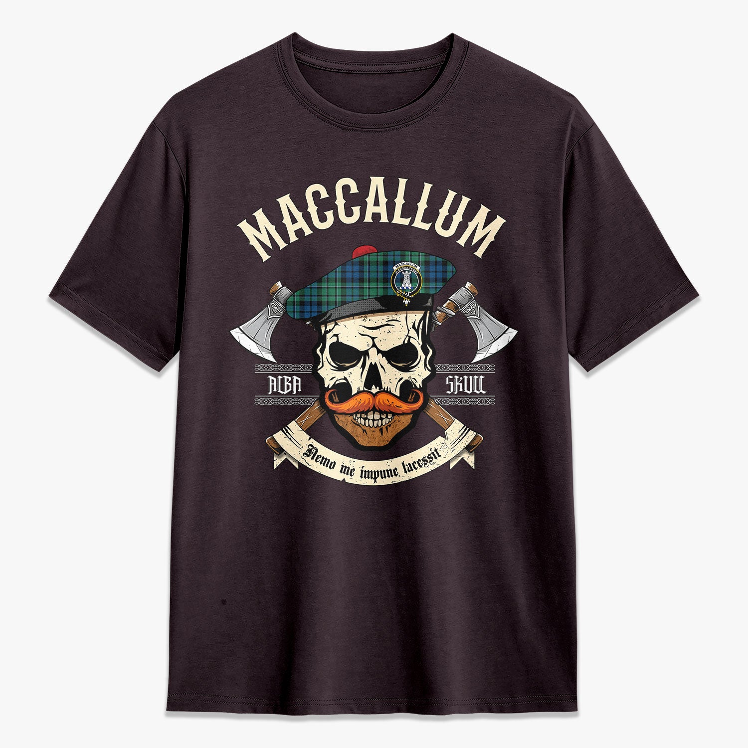 MacCallum Ancient Tartan Crest 2D T-shirt - Alba Skull Style
