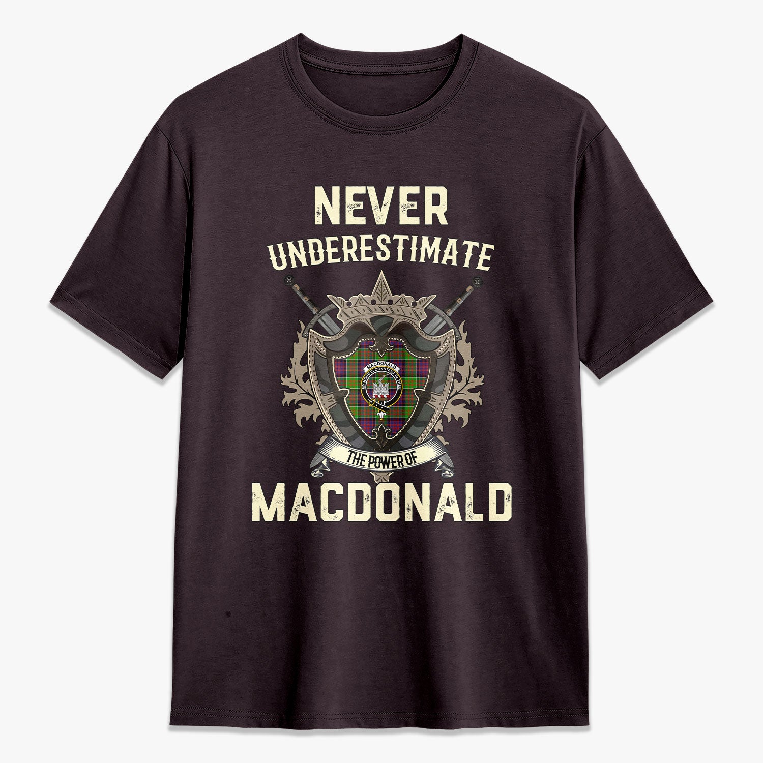 MacDonald (Clan Ranald) Tartan Crest 2D T-shirt - Never Underestimate Style