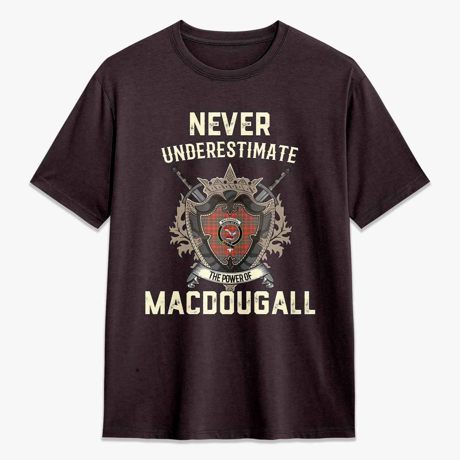 MacDougall Ancient Tartan Crest 2D T-shirt - Never Underestimate Style