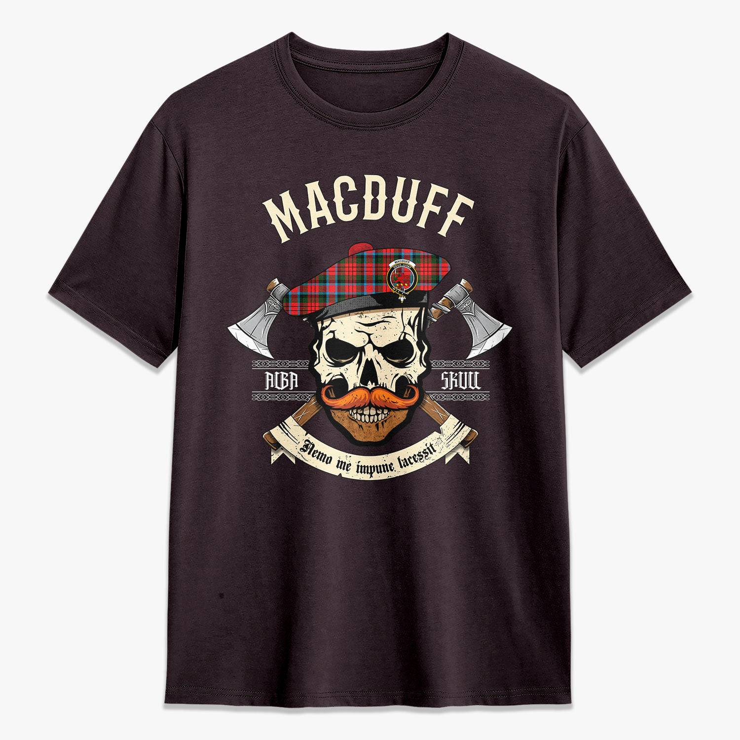 MacDuff Modern Tartan Crest 2D T-shirt - Alba Skull Style