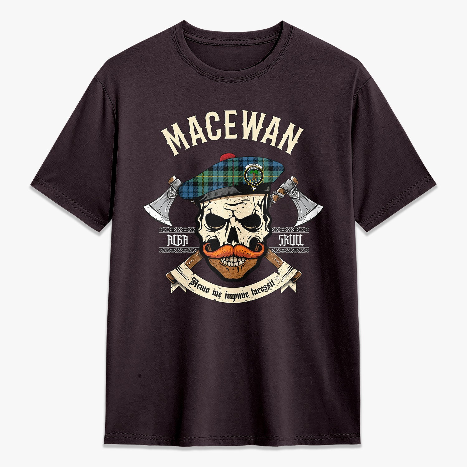 MacEwan Ancient Tartan Crest 2D T-shirt - Alba Skull Style