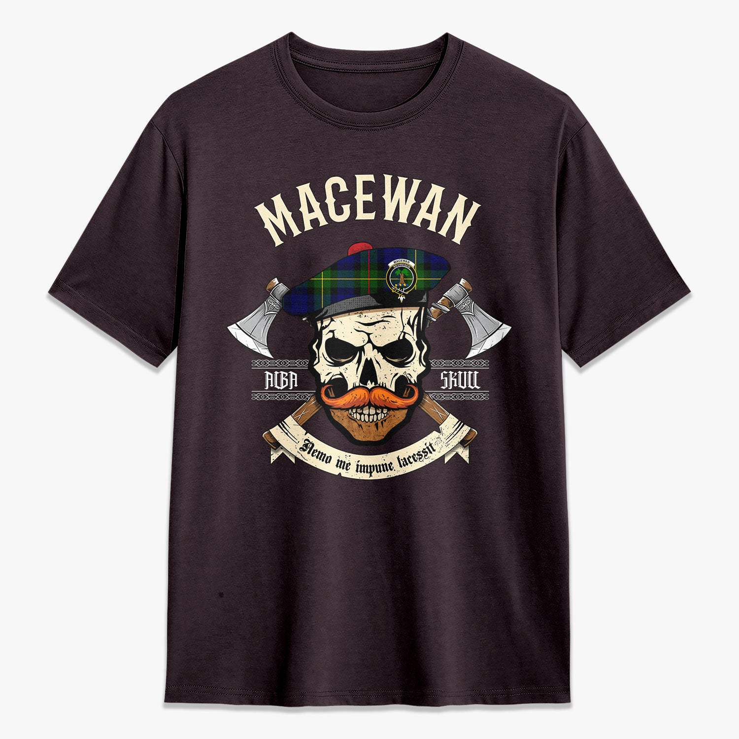 MacEwan Modern Tartan Crest 2D T-shirt - Alba Skull Style