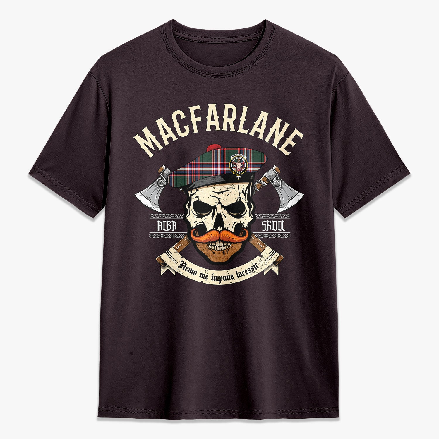 MacFarlane Hunting Modern Tartan Crest 2D T-shirt - Alba Skull Style