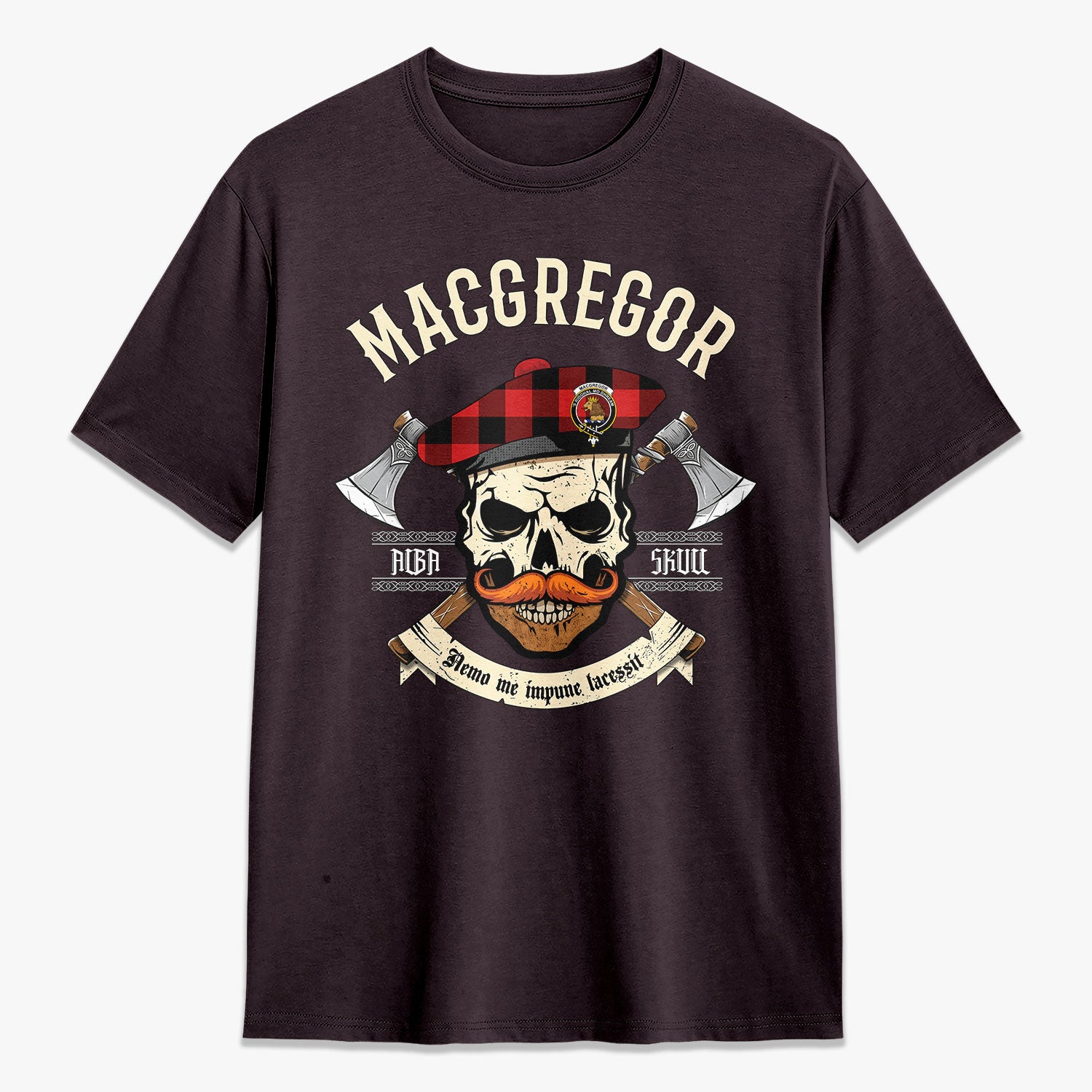 MacGregor Rob Roy Modern Tartan Crest 2D T-shirt - Alba Skull Style