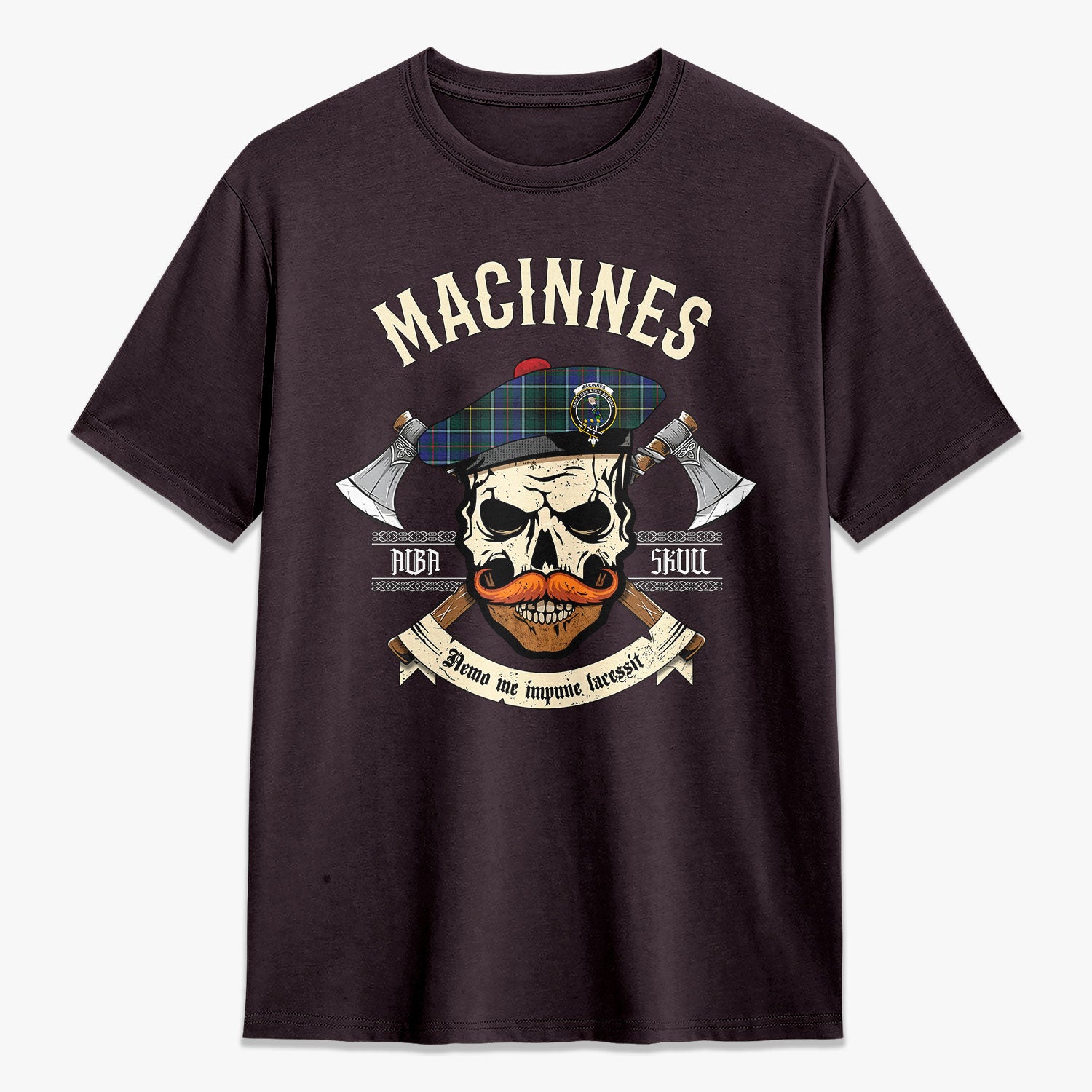 MacInnes Modern Tartan Crest 2D T-shirt - Alba Skull Style