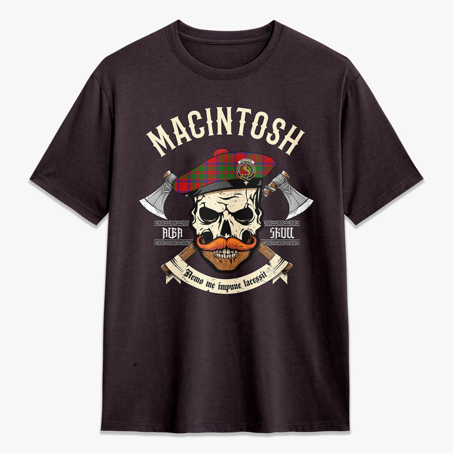 MacIntosh Modern Tartan Crest 2D T-shirt - Alba Skull Style